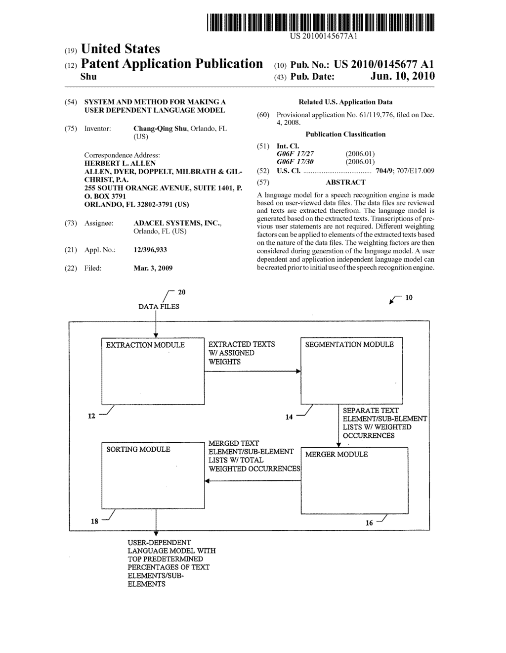 System and Method for Making a User Dependent Language Model - diagram, schematic, and image 01