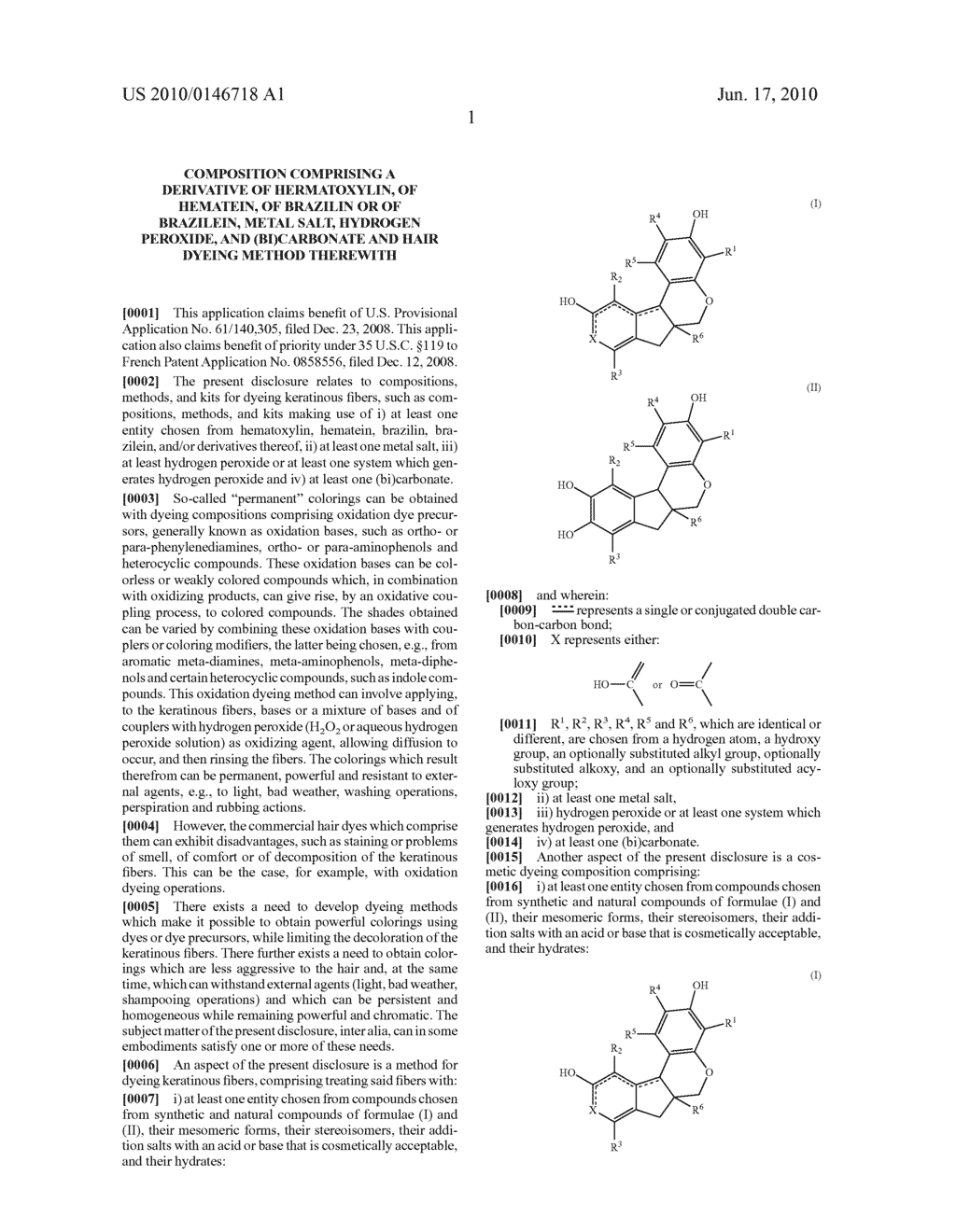 COMPOSITION COMPRISING A DERIVATIVE OF HERMATOXYLIN, OF HEMATEIN, OF BRAZILIN OR OF BRAZILEIN, METAL SALT, HYDROGEN PEROXIDE, AND (BI)CARBONATE AND HAIR DYEING METHOD THEREWITH - diagram, schematic, and image 02