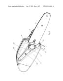 TIGHTENING DEVICE WITH SWIVELLING HANDLING ARM AND APPLIANCE INCLUDING SUCH A DEVICE diagram and image