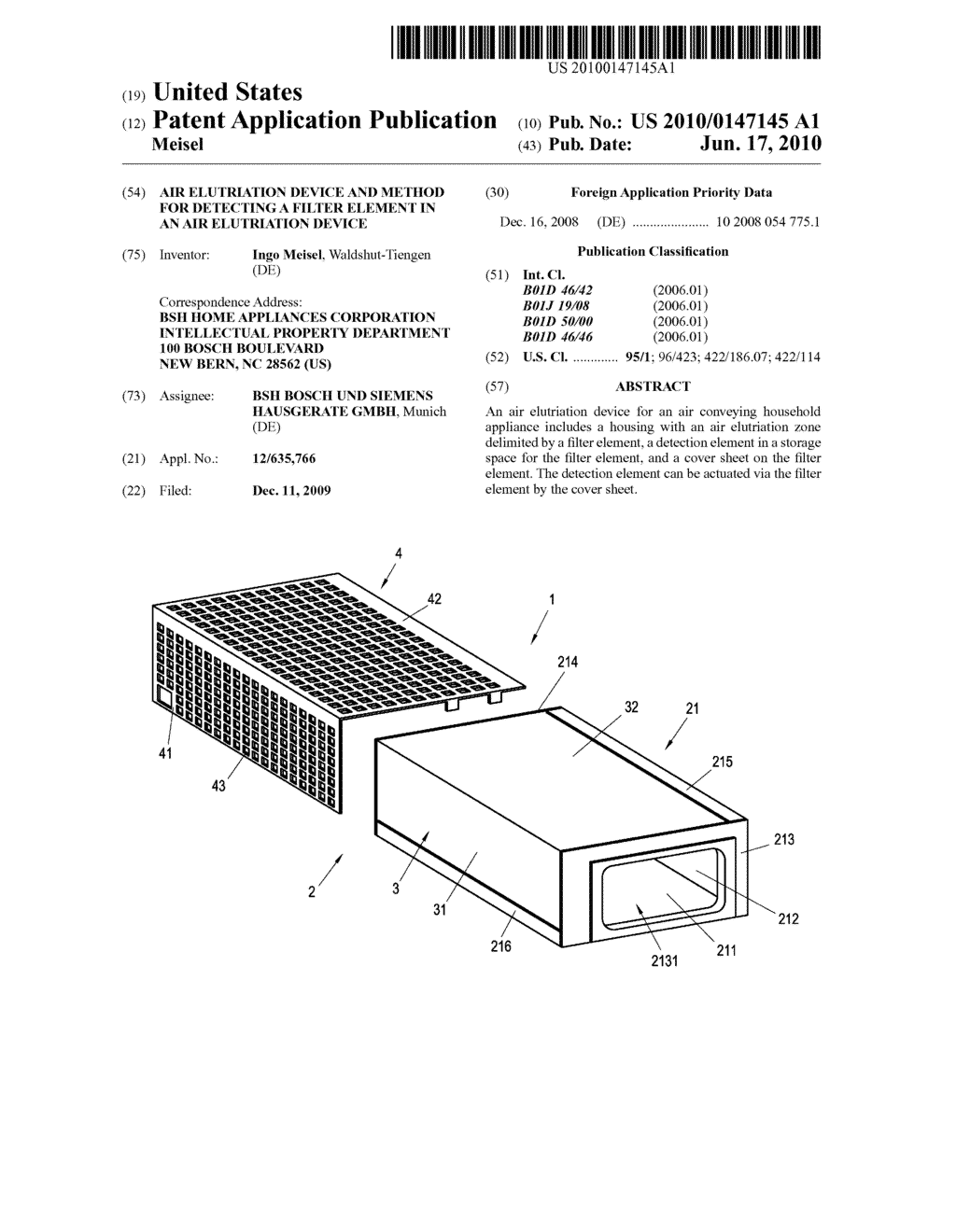 AIR ELUTRIATION DEVICE AND METHOD FOR DETECTING A FILTER ELEMENT IN AN AIR ELUTRIATION DEVICE - diagram, schematic, and image 01