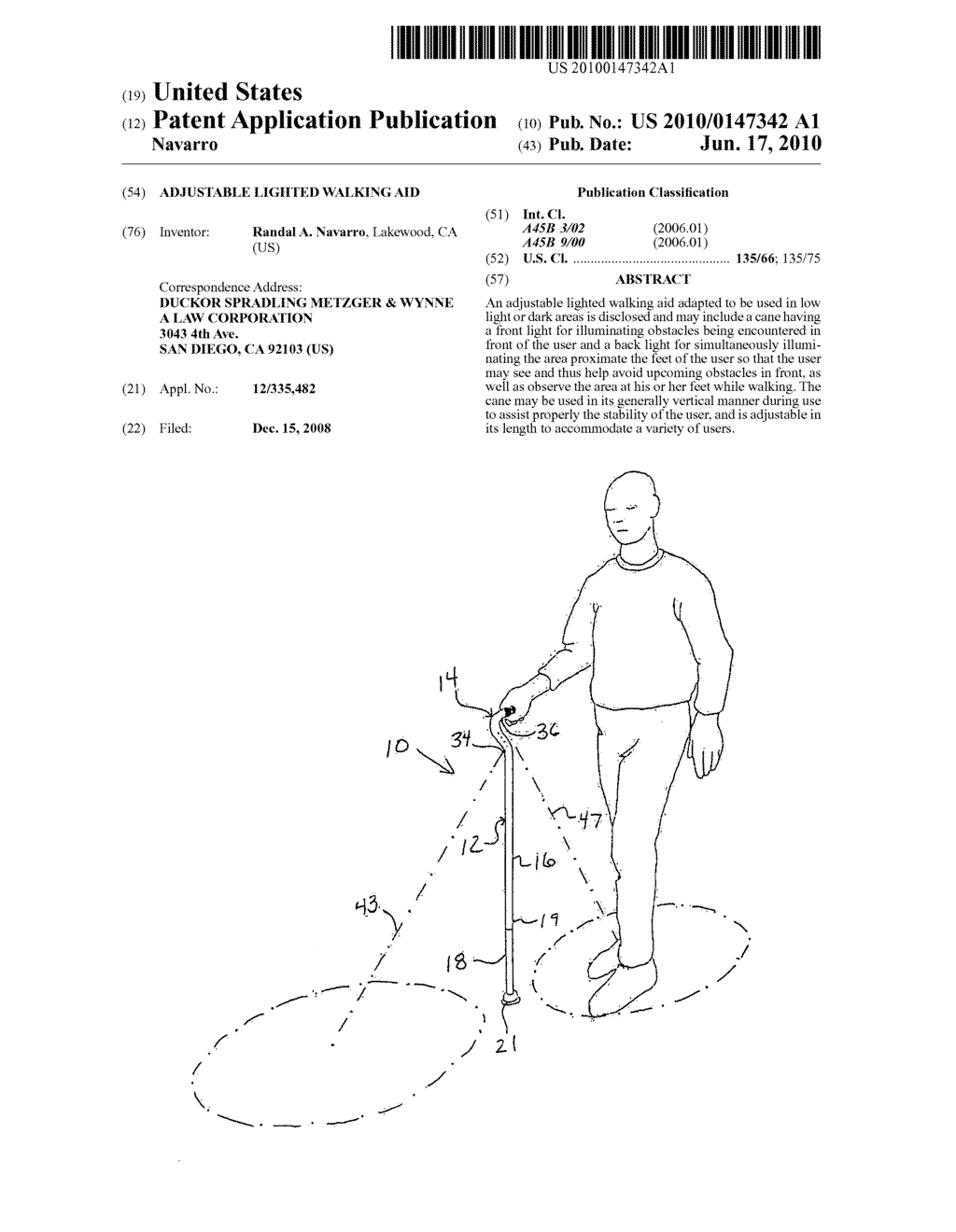 ADJUSTABLE LIGHTED WALKING AID - diagram, schematic, and image 01