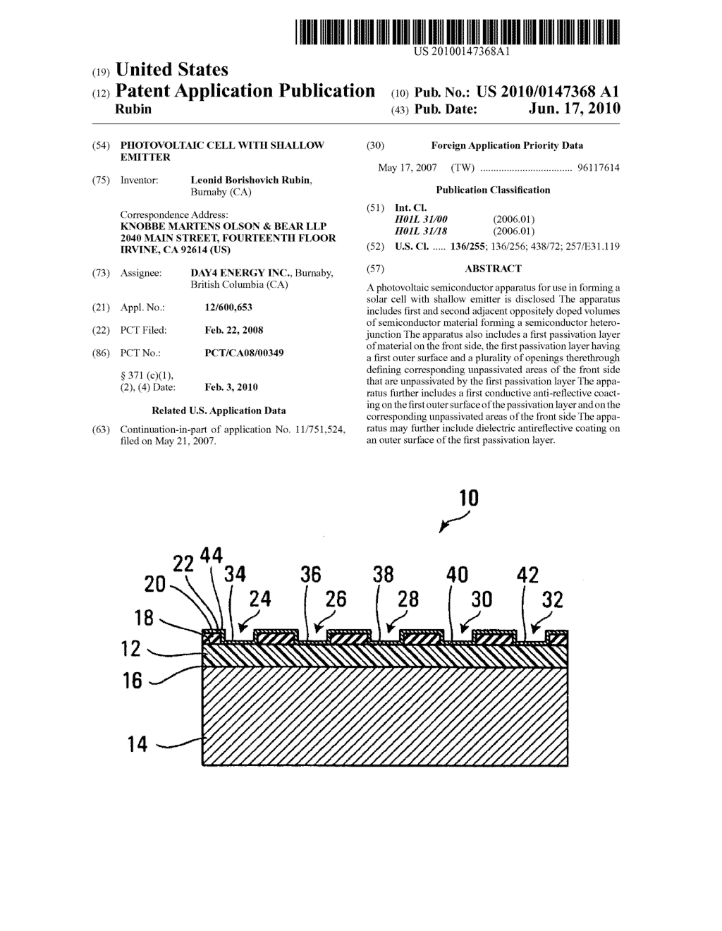 PHOTOVOLTAIC CELL WITH SHALLOW EMITTER - diagram, schematic, and image 01