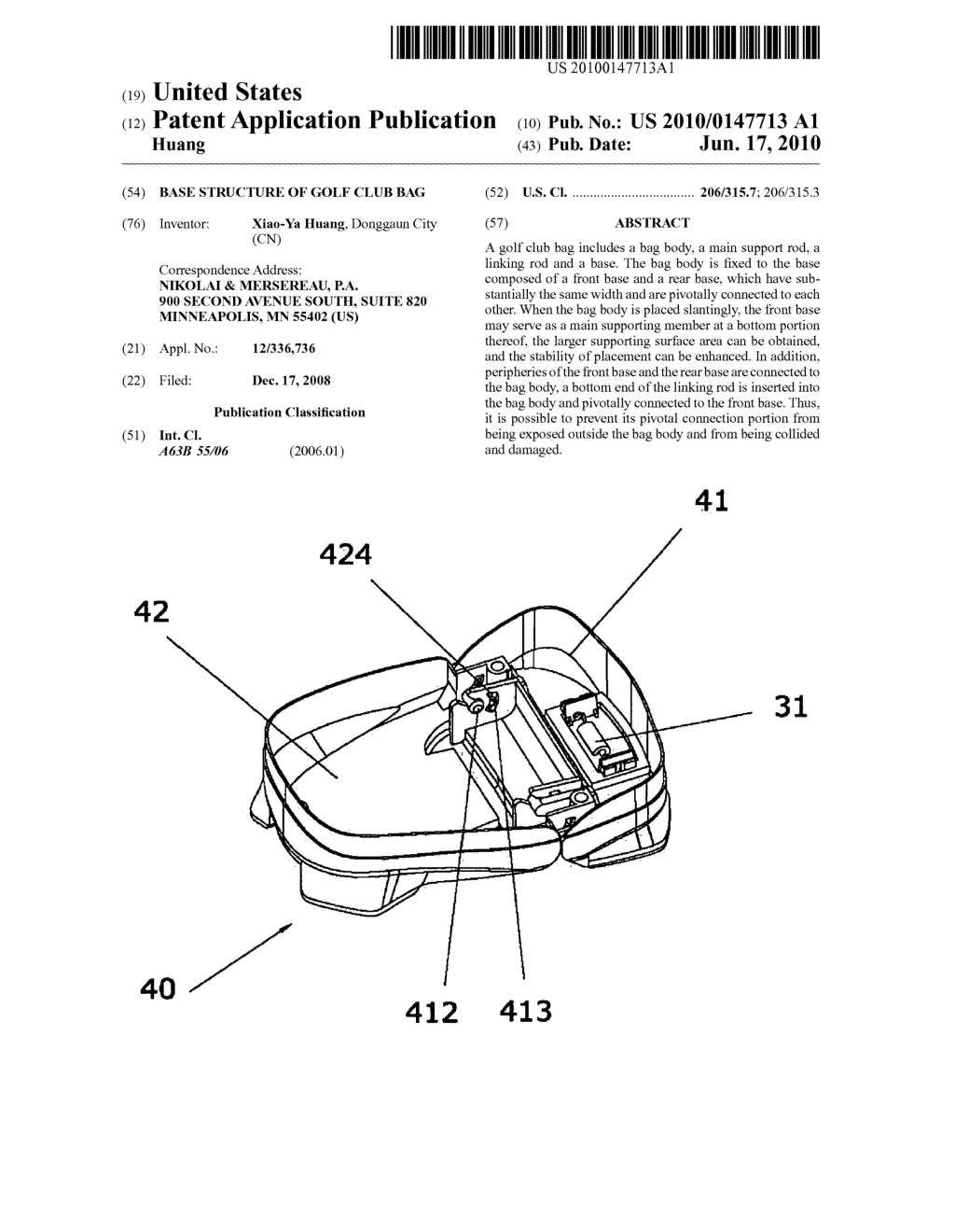 BASE STRUCTURE OF GOLF CLUB BAG - diagram, schematic, and image 01