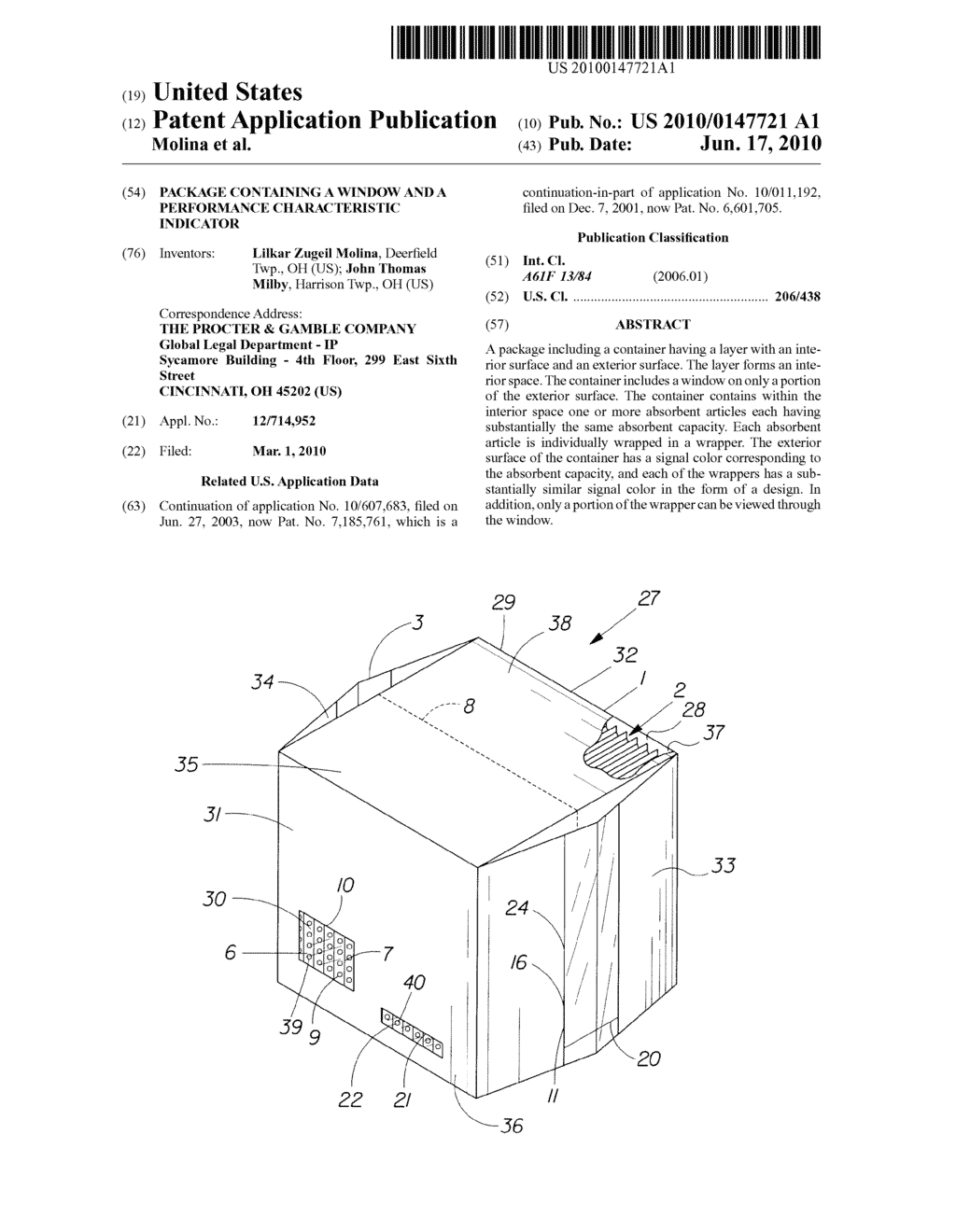 PACKAGE CONTAINING A WINDOW AND A PERFORMANCE CHARACTERISTIC INDICATOR - diagram, schematic, and image 01