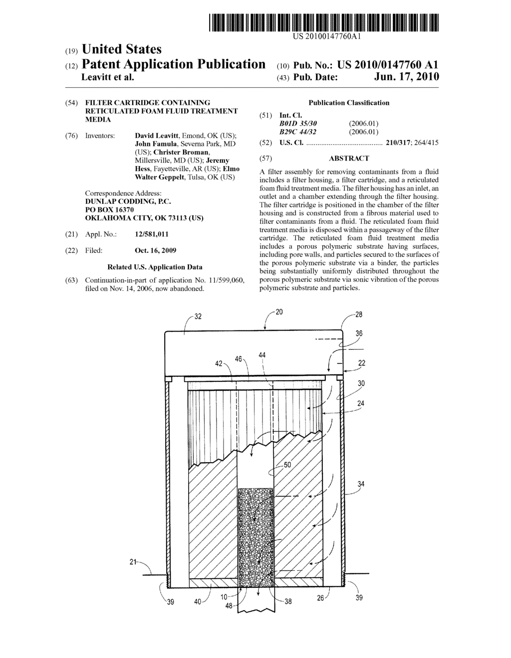 FILTER CARTRIDGE CONTAINING RETICULATED FOAM FLUID TREATMENT MEDIA - diagram, schematic, and image 01