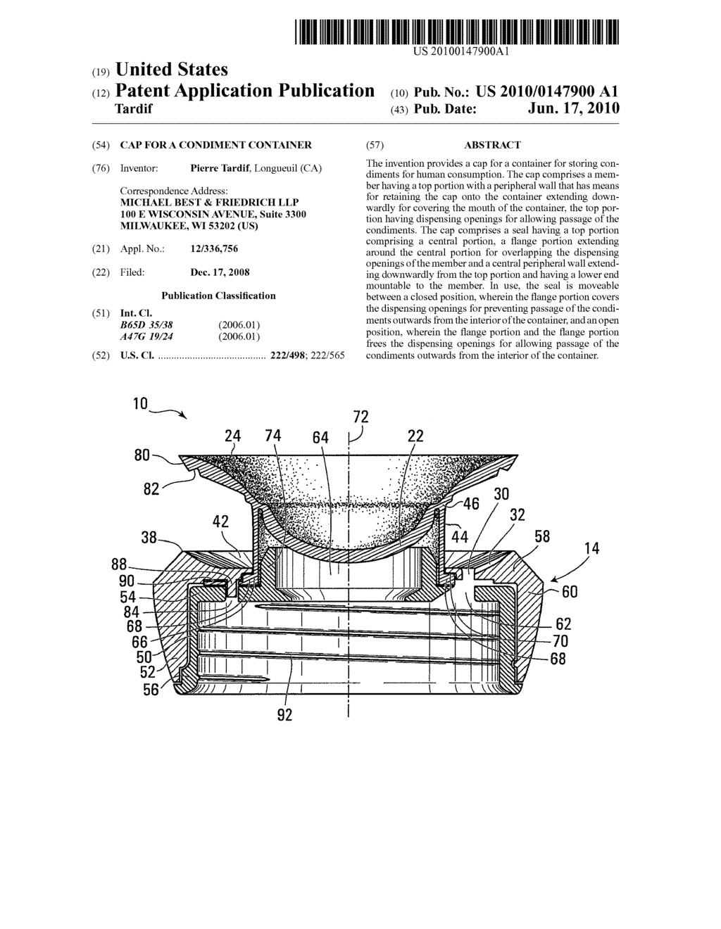 CAP FOR A CONDIMENT CONTAINER - diagram, schematic, and image 01