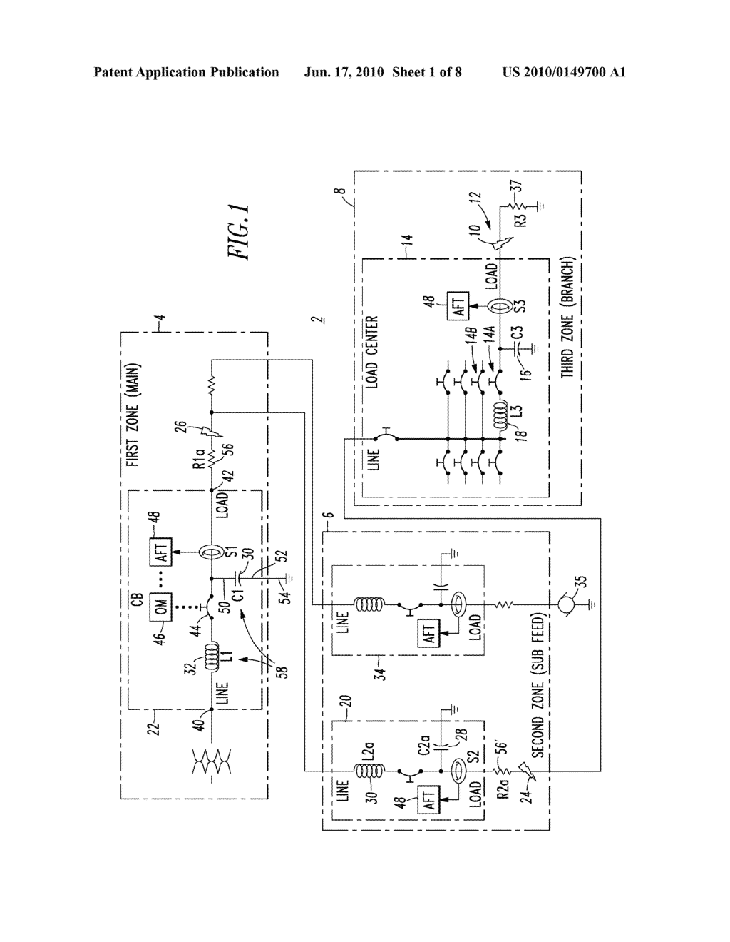 POWER DISTRIBUTION SYSTEM AND ELECTRICAL SWITCHING APPARATUS EMPLOYING A FILTER TRAP CIRCUIT TO PROVIDE ARC FAULT TRIP COORDINATION - diagram, schematic, and image 02