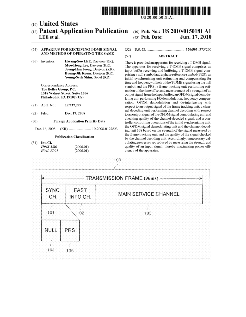 APPARTUS FOR RECEIVING T-DMB SIGNAL AND METHOD OF OPERATING THE SAME - diagram, schematic, and image 01