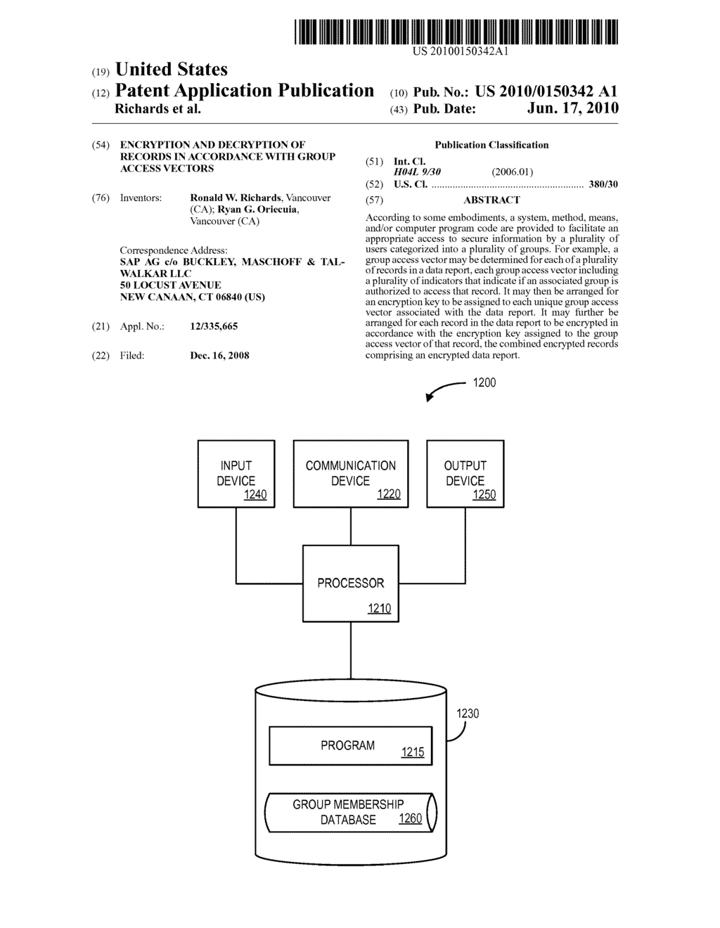 ENCRYPTION AND DECRYPTION OF RECORDS IN ACCORDANCE WITH GROUP ACCESS VECTORS - diagram, schematic, and image 01