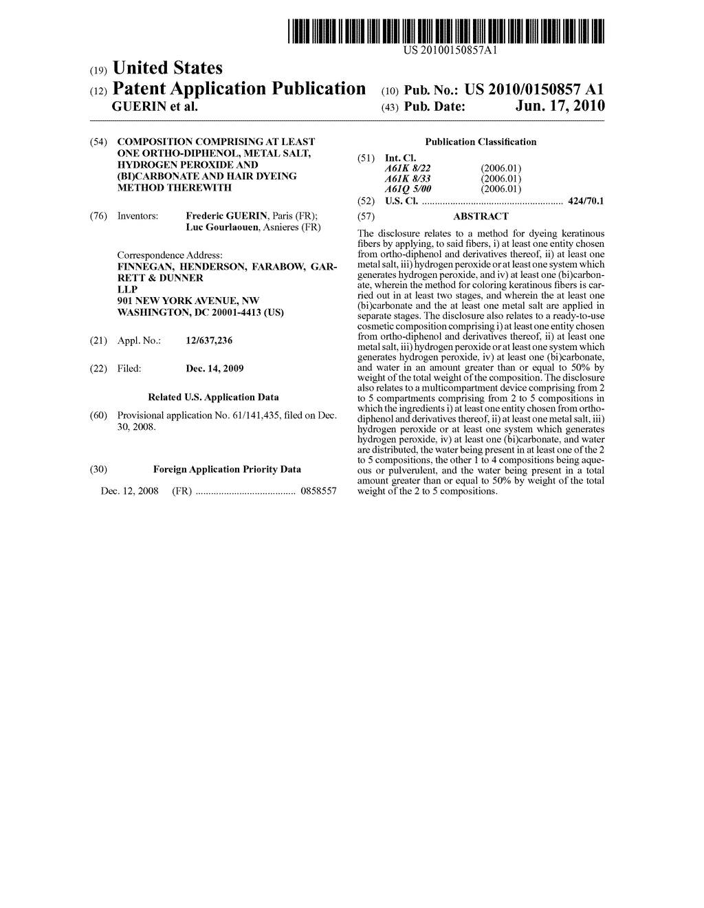 COMPOSITION COMPRISING AT LEAST ONE ORTHO-DIPHENOL, METAL SALT, HYDROGEN PEROXIDE AND (BI)CARBONATE AND HAIR DYEING METHOD THEREWITH - diagram, schematic, and image 01