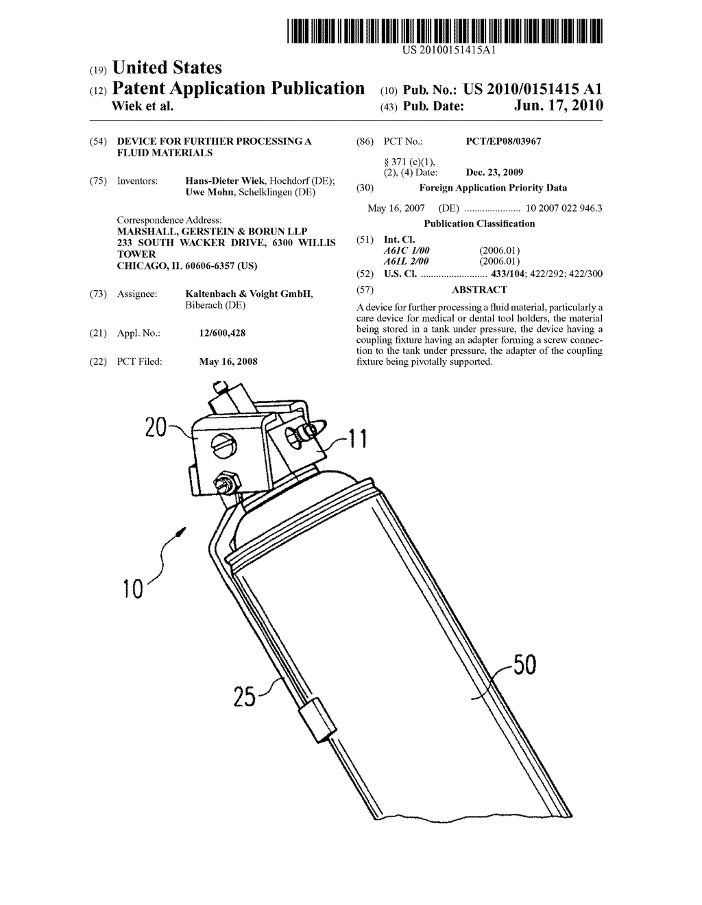 Device for Further Processing a Fluid Materials - diagram, schematic, and image 01