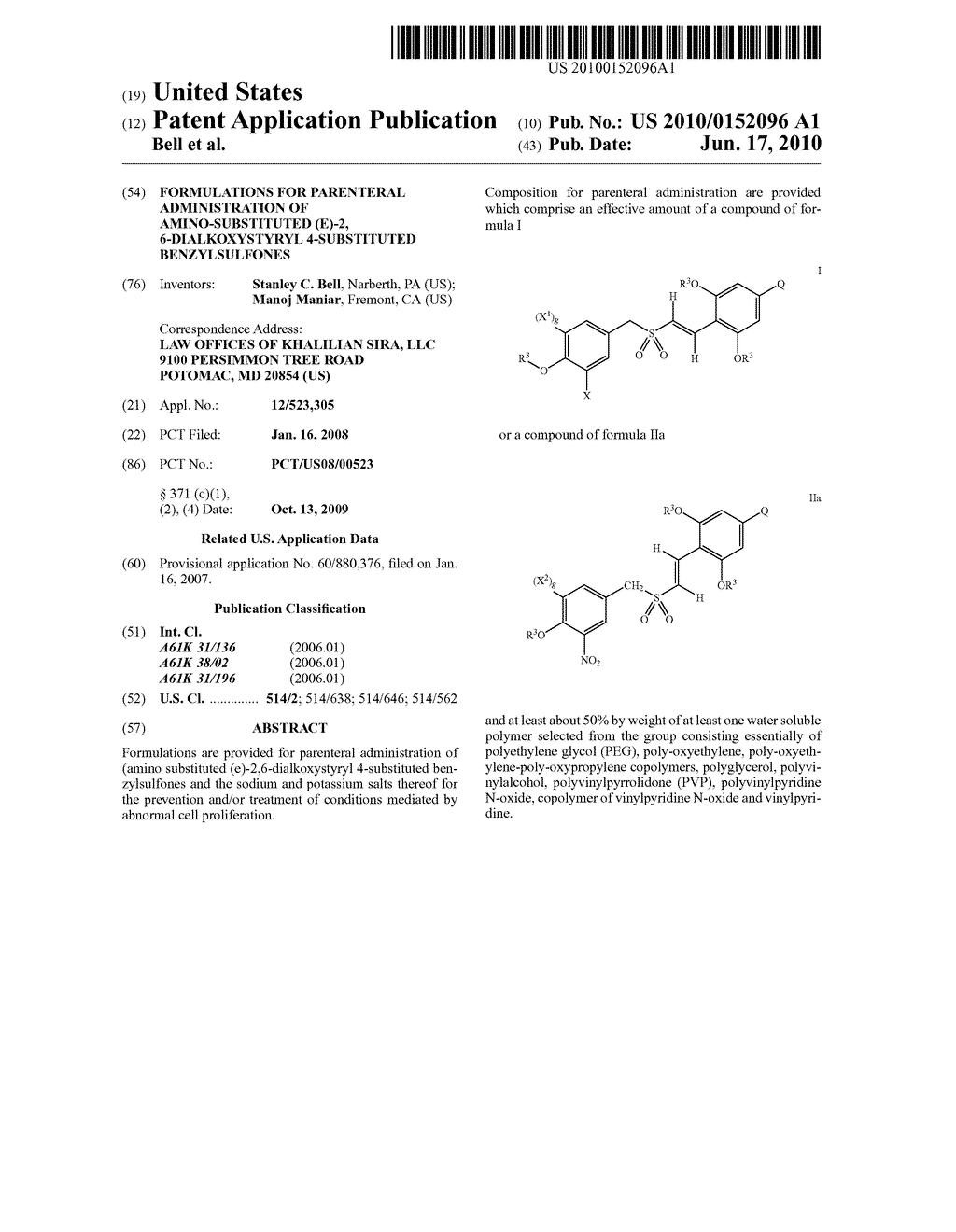 FORMULATIONS FOR PARENTERAL ADMINISTRATION OF AMINO-SUBSTITUTED (E)-2, 6-DIALKOXYSTYRYL 4-SUBSTITUTED BENZYLSULFONES - diagram, schematic, and image 01