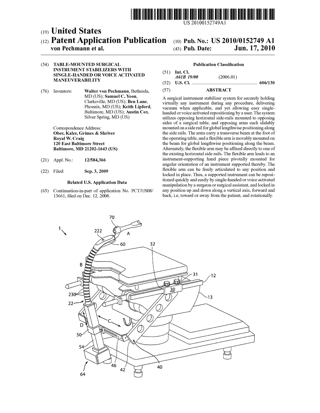 Table-mounted surgical instrument stabilizers with single-handed or voice activated maneuverability - diagram, schematic, and image 01