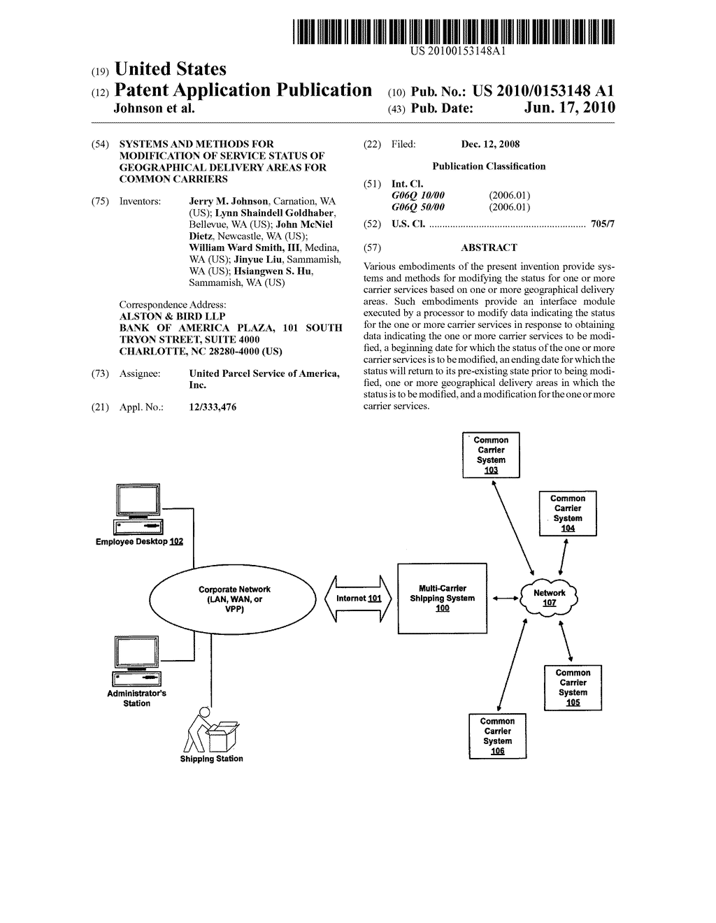 SYSTEMS AND METHODS FOR MODIFICATION OF SERVICE STATUS OF GEOGRAPHICAL DELIVERY AREAS FOR COMMON CARRIERS - diagram, schematic, and image 01