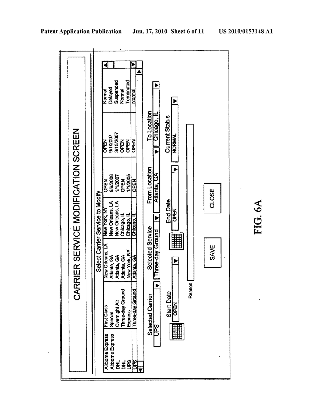 SYSTEMS AND METHODS FOR MODIFICATION OF SERVICE STATUS OF GEOGRAPHICAL DELIVERY AREAS FOR COMMON CARRIERS - diagram, schematic, and image 07