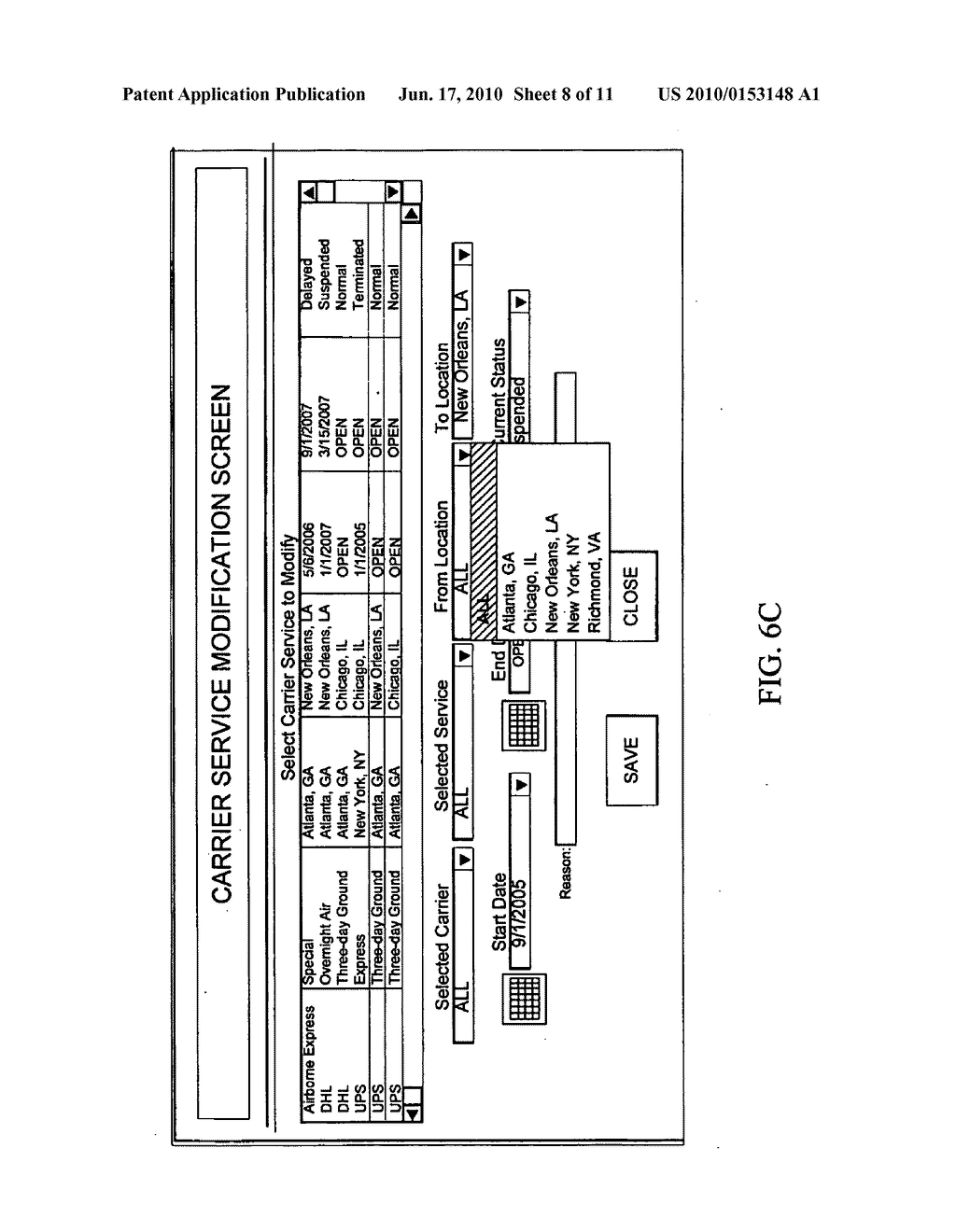 SYSTEMS AND METHODS FOR MODIFICATION OF SERVICE STATUS OF GEOGRAPHICAL DELIVERY AREAS FOR COMMON CARRIERS - diagram, schematic, and image 09
