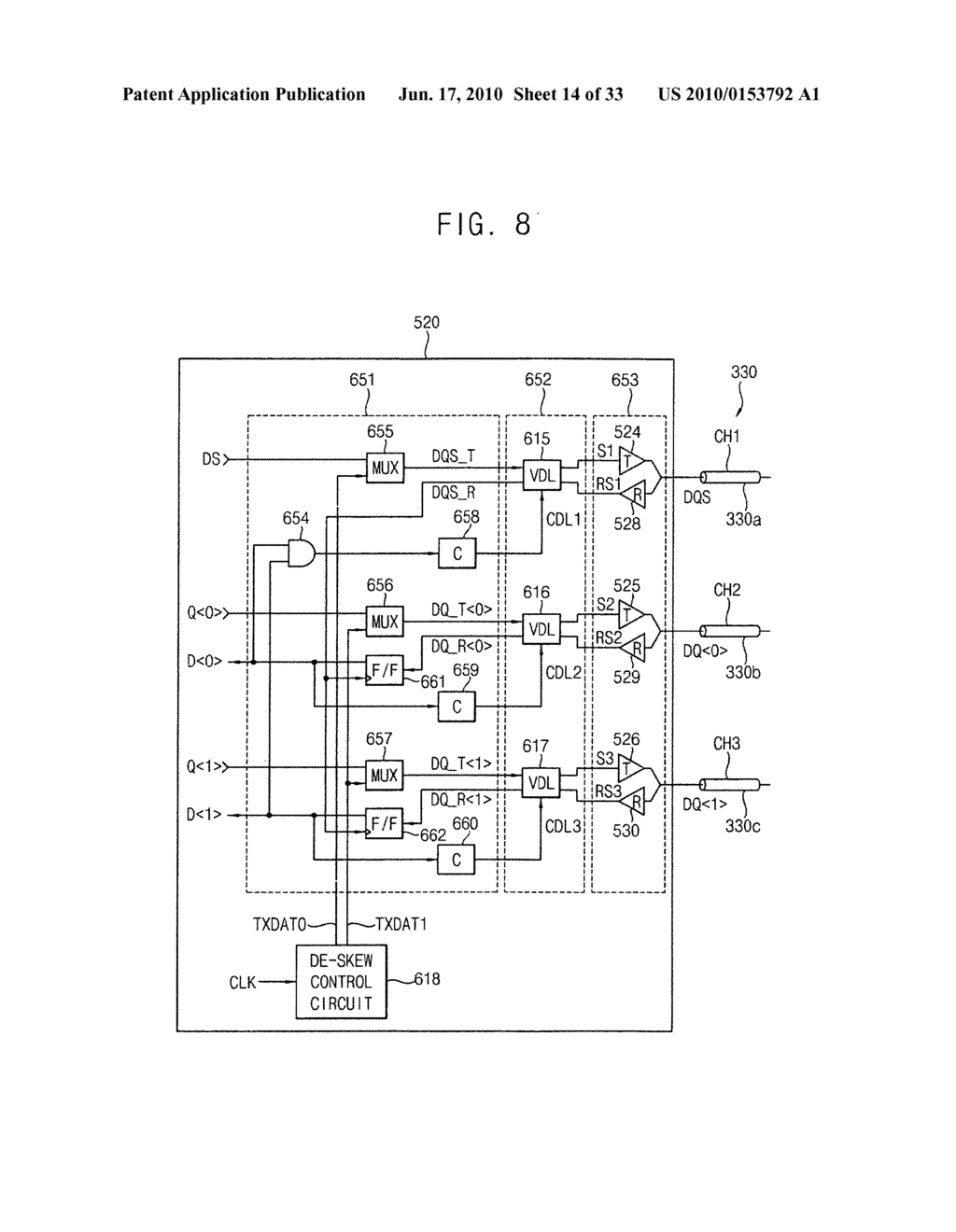 Circuit and method for correcting skew in a plurality of communication channels for communicating with a memory device, memory controller, system and method using the same, and memory test system and method using the same - diagram, schematic, and image 15