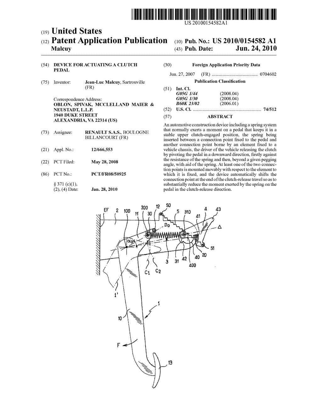 DEVICE FOR ACTUATING A CLUTCH PEDAL - diagram, schematic, and image 01