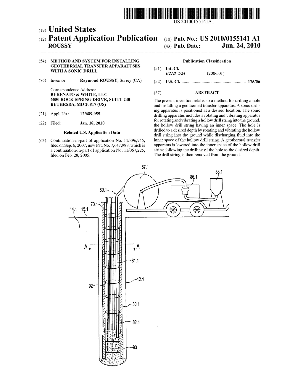METHOD AND SYSTEM FOR INSTALLING GEOTHERMAL TRANSFER APPARATUSES WITH A SONIC DRILL - diagram, schematic, and image 01