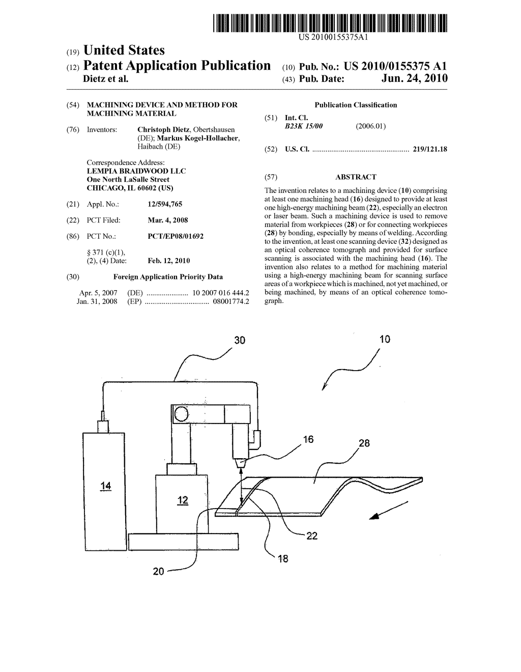 Machining Device and Method for Machining Material - diagram, schematic, and image 01