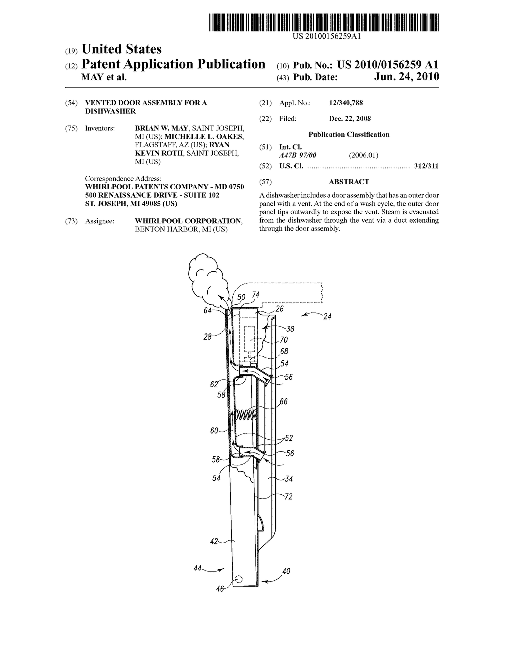 VENTED DOOR ASSEMBLY FOR A DISHWASHER - diagram, schematic, and image 01