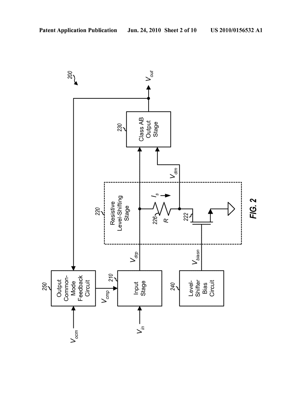 CLASS AB AMPLIFIER WITH RESISTIVE LEVEL-SHIFTING CIRCUITRY - diagram, schematic, and image 03