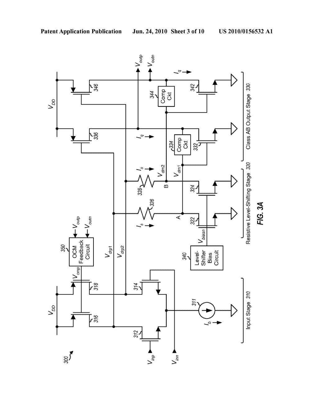 CLASS AB AMPLIFIER WITH RESISTIVE LEVEL-SHIFTING CIRCUITRY - diagram, schematic, and image 04