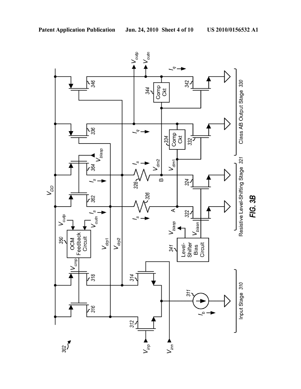 CLASS AB AMPLIFIER WITH RESISTIVE LEVEL-SHIFTING CIRCUITRY - diagram, schematic, and image 05