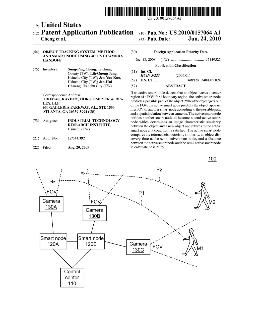 OBJECT TRACKING SYSTEM, METHOD AND SMART NODE USING ACTIVE CAMERA HANDOFF - diagram, schematic, and image 01