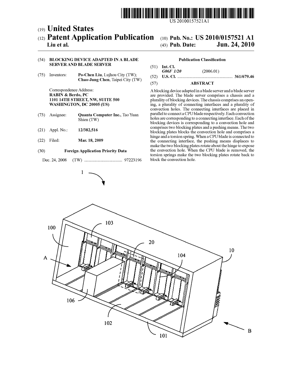 Blocking device adapted in a blade server and blade server - diagram, schematic, and image 01