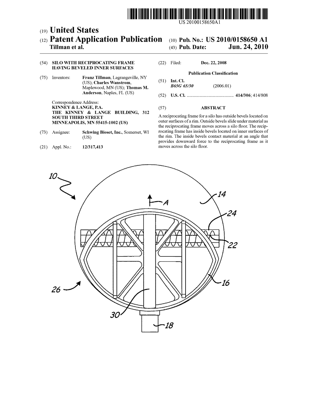 Silo with reciprocating frame having beveled inner surfaces - diagram, schematic, and image 01