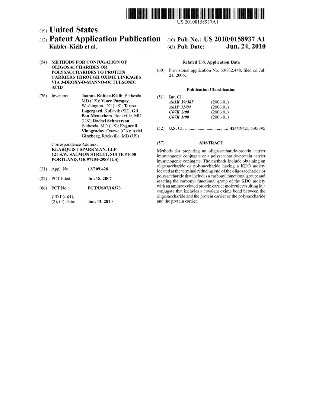 METHODS FOR CONJUGATION OF OLIGOSACCHARIDES OR POLYSACCHARIDES TO PROTEIN CARRIERS THROUGH OXIME LINKAGES VIA 3-DEOXY-D-MANNO-OCTULSONIC ACID - diagram, schematic, and image 01