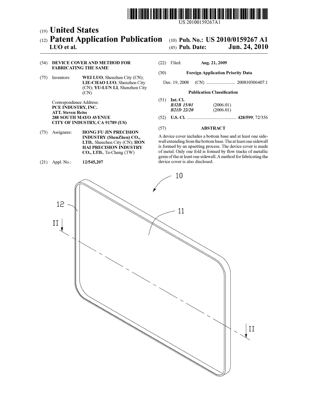 DEVICE COVER AND METHOD FOR FABRICATING THE SAME - diagram, schematic, and image 01