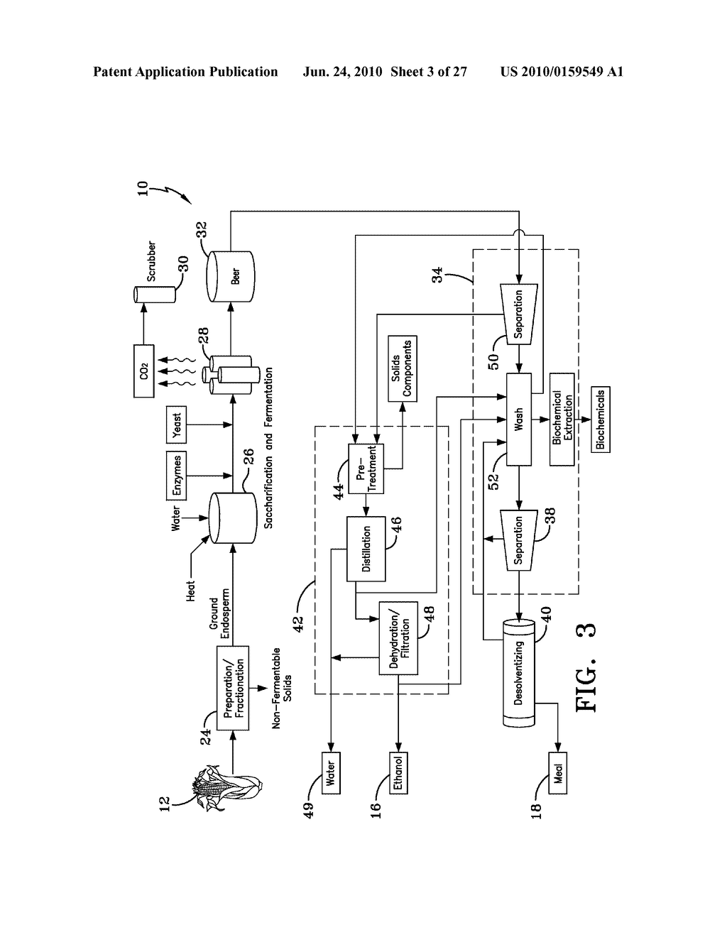 SYSTEM FOR PRODUCTION OF ETHANOL AND CO-PRODUCTS WITH SEPARATION AND SOLVENT WASHING OF FERMENTATION PRODUCT - diagram, schematic, and image 04