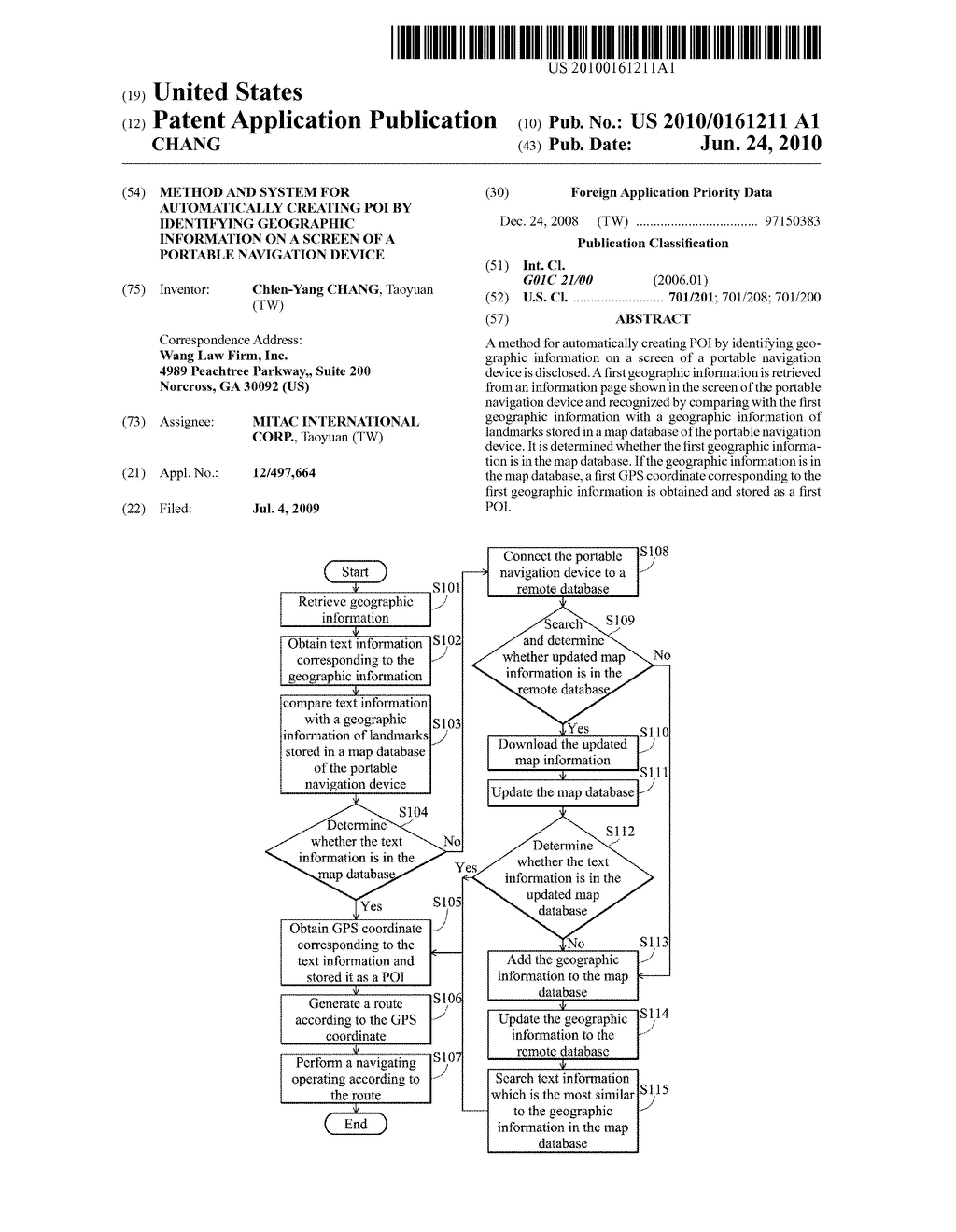 METHOD AND SYSTEM FOR AUTOMATICALLY CREATING POI BY IDENTIFYING GEOGRAPHIC INFORMATION ON A SCREEN OF A PORTABLE NAVIGATION DEVICE - diagram, schematic, and image 01