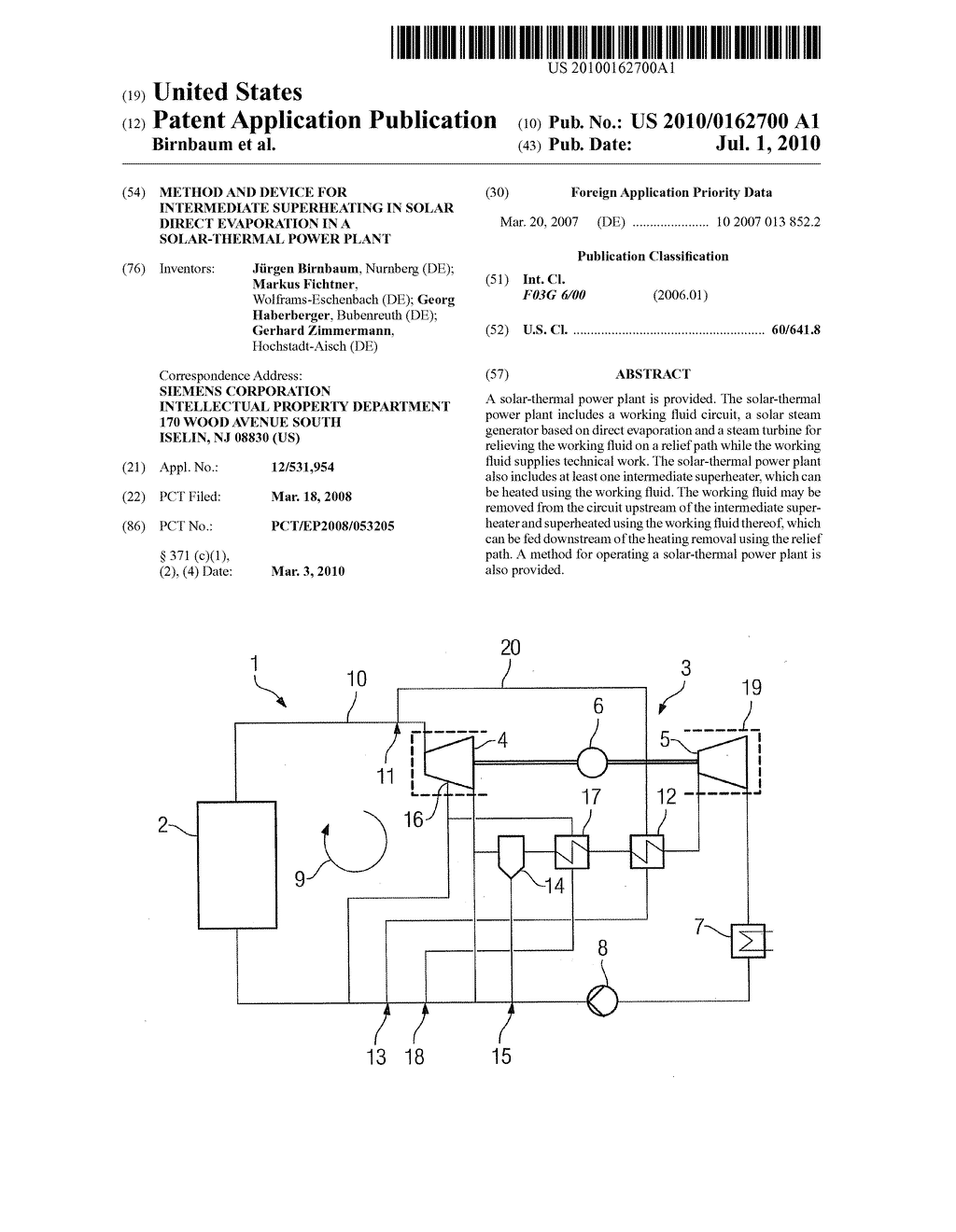 Method and device for intermediate superheating in solar direct evaporation in a solar-thermal power plant - diagram, schematic, and image 01