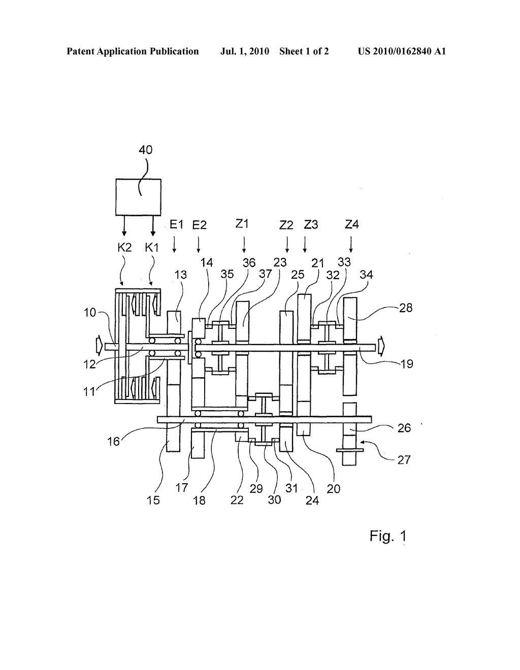 Double clutch gear change transmission - diagram, schematic, and image 02