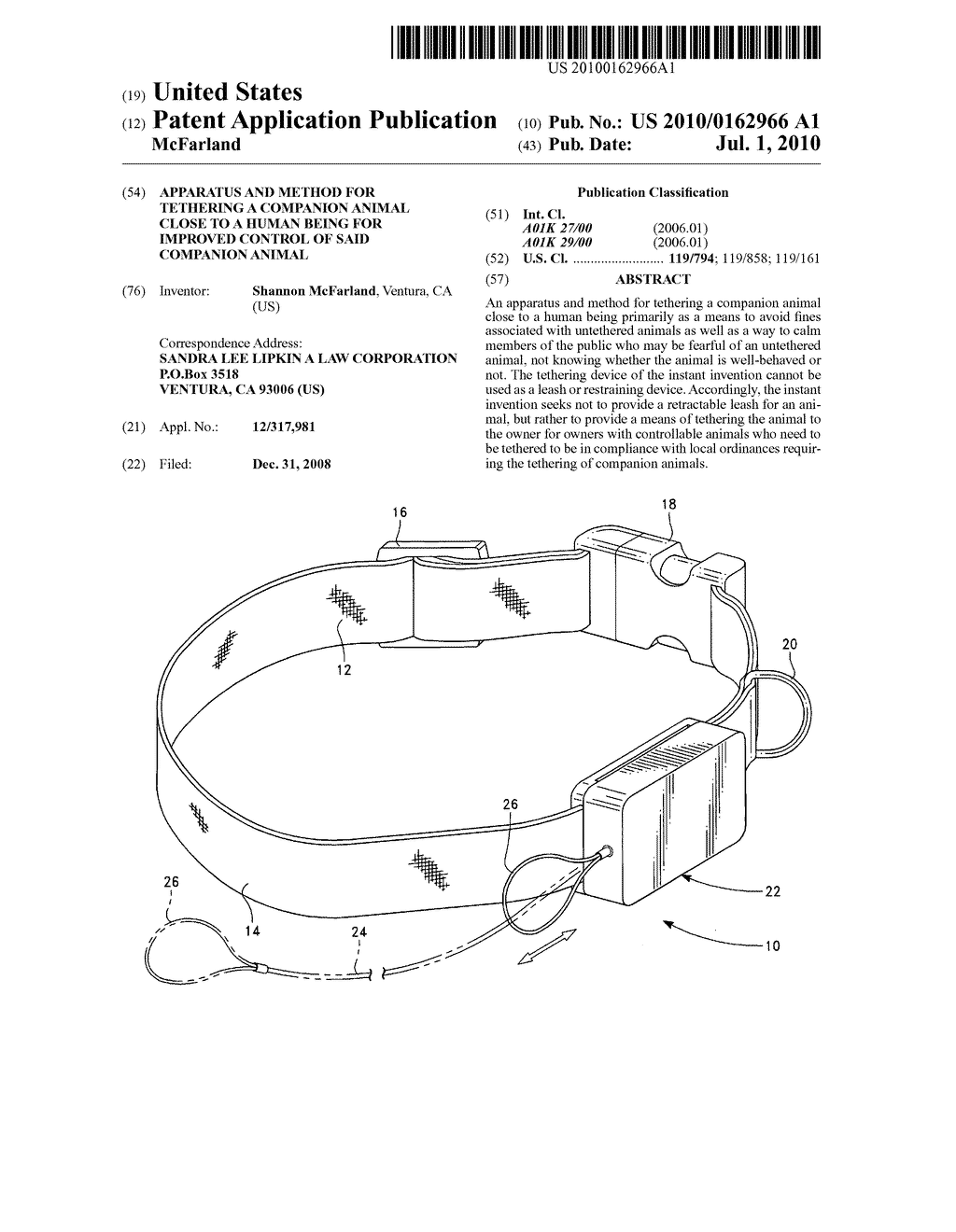 Apparatus and method for tethering a companion animal close to a human being for improved control of said companion animal - diagram, schematic, and image 01