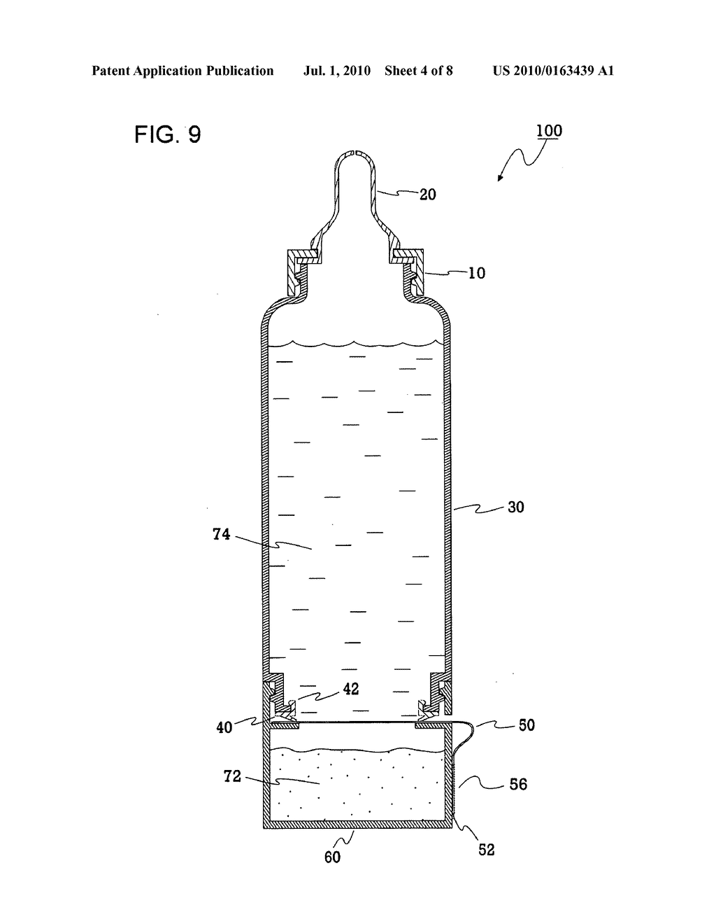 MULTI-CHAMBERED CONTAINER FOR STORING AND MIXING A FIRST AND SECOND SUBSTANCE INTO A COMPOSITION - diagram, schematic, and image 05