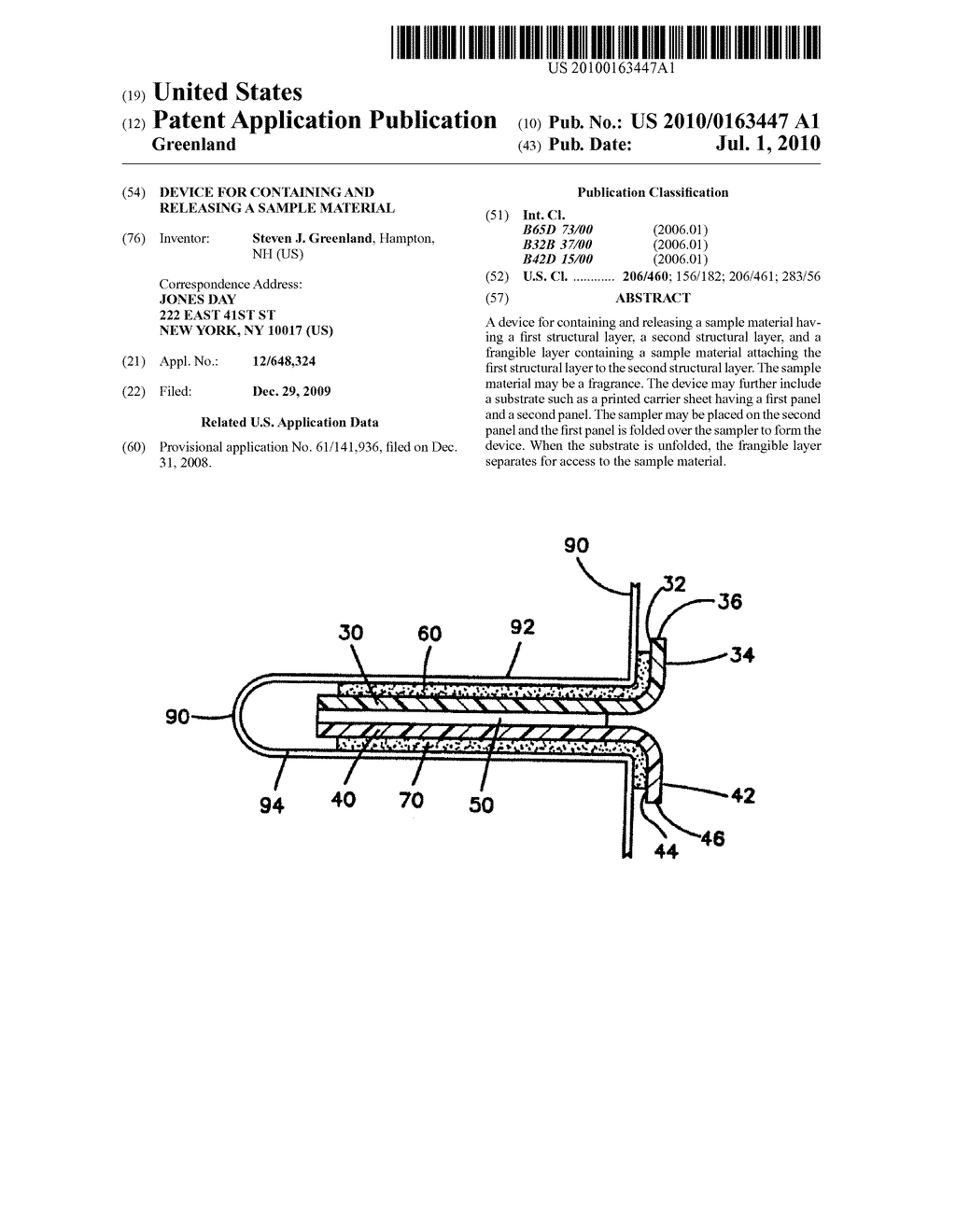DEVICE FOR CONTAINING AND RELEASING A SAMPLE MATERIAL - diagram, schematic, and image 01