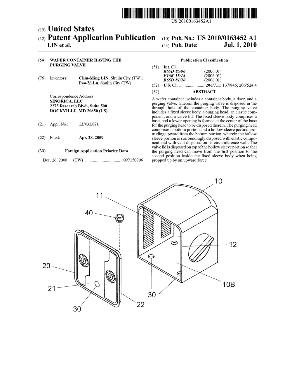 Wafer container having the purging valve - diagram, schematic, and image 01