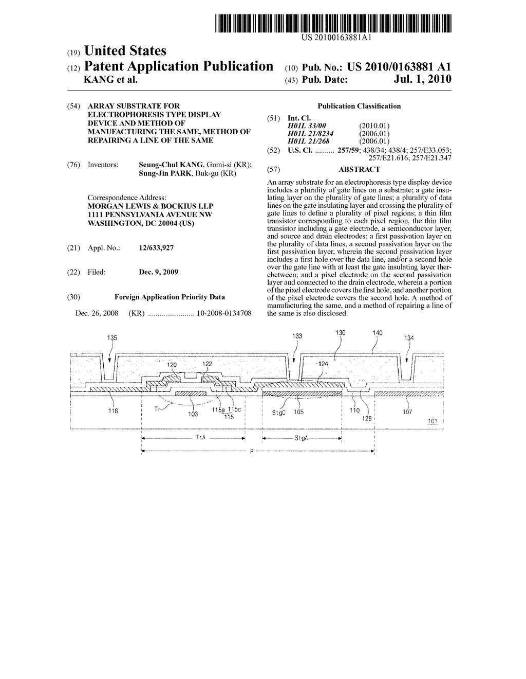 ARRAY SUBSTRATE FOR ELECTROPHORESIS TYPE DISPLAY DEVICE AND METHOD OF MANUFACTURING THE SAME, METHOD OF REPAIRING A LINE OF THE SAME - diagram, schematic, and image 01