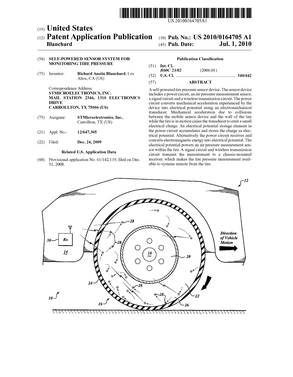 SELF-POWERED SENSOR SYSTEM FOR MONITORING TIRE PRESSURE - diagram, schematic, and image 01