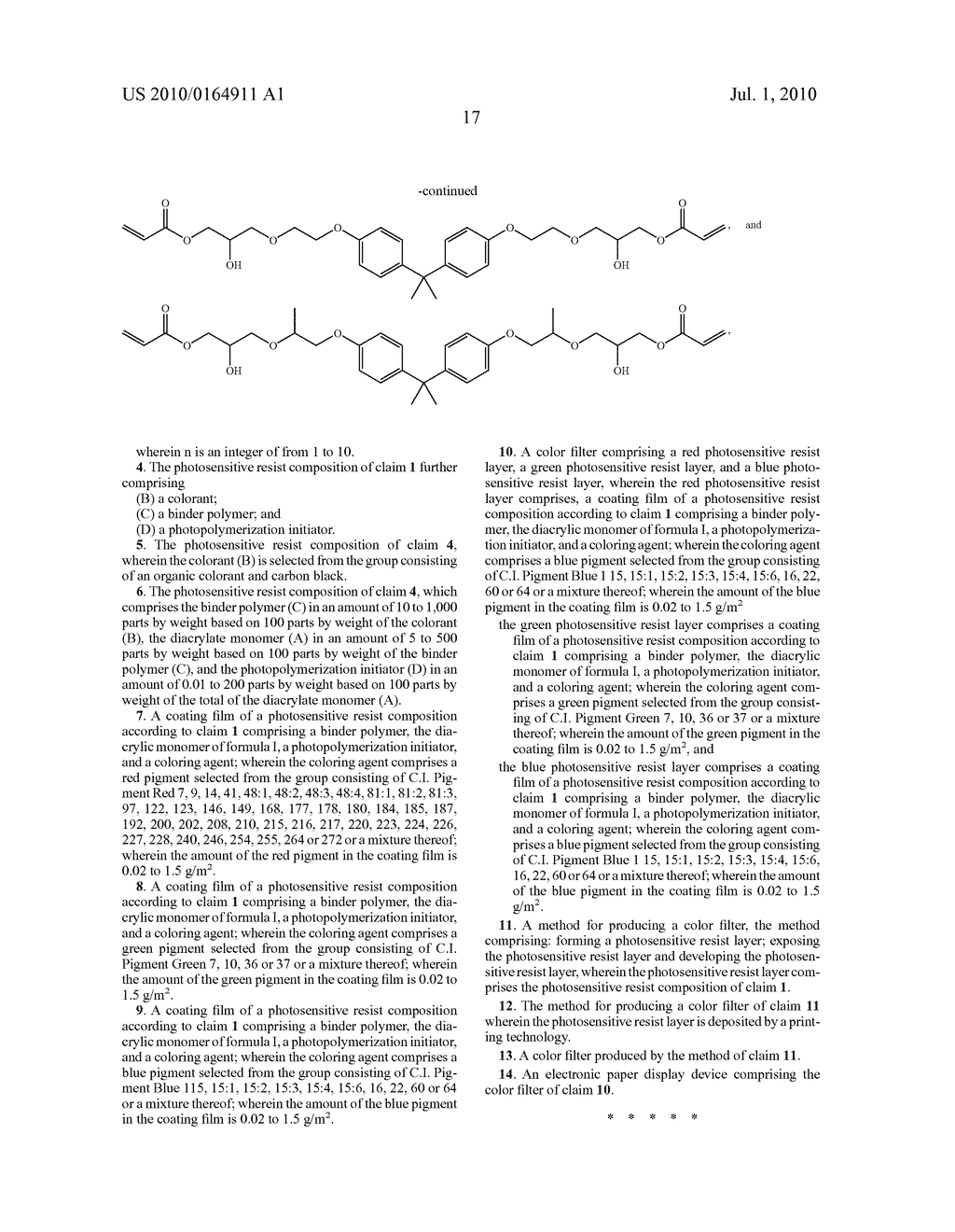 PHOTOSENSITIVE RESIST COMPOSITION FOR COLOR FILTERS FOR USE IN ELECTRONIC PAPER DISPLAY DEVICES - diagram, schematic, and image 19