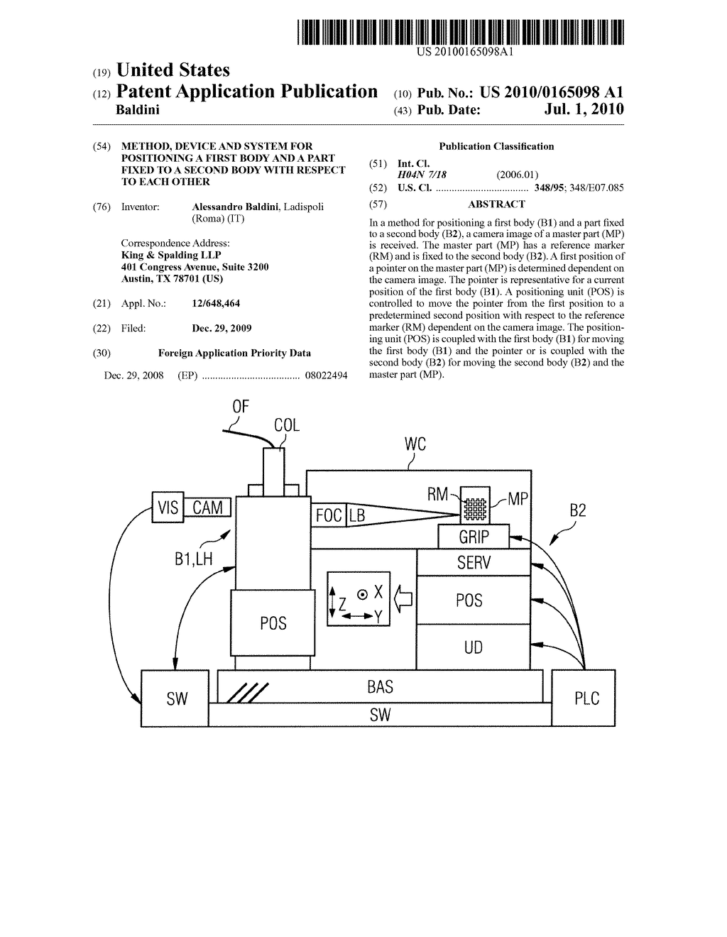 METHOD, DEVICE AND SYSTEM FOR POSITIONING A FIRST BODY AND A PART FIXED TO A SECOND BODY WITH RESPECT TO EACH OTHER - diagram, schematic, and image 01