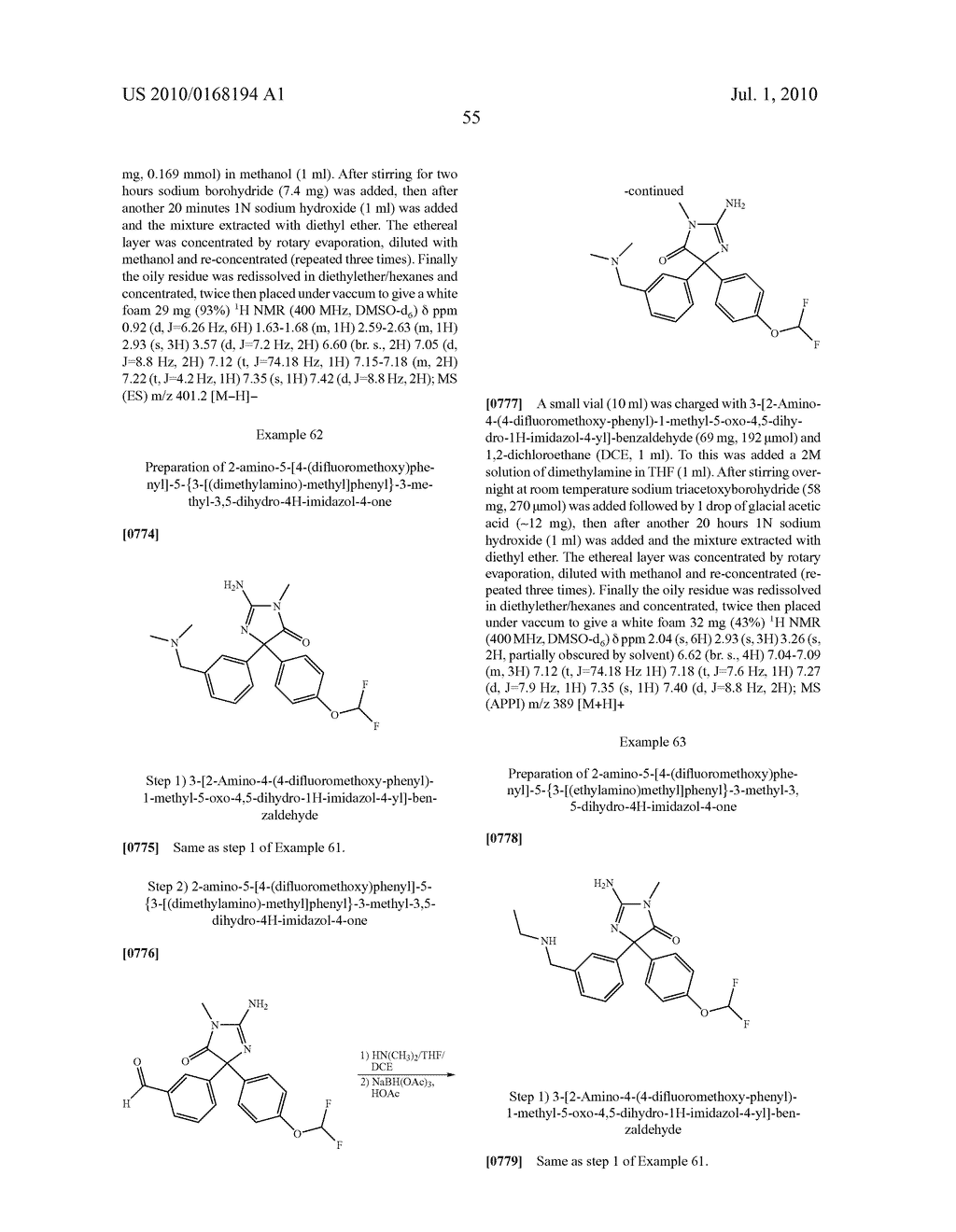 Amino-5-[4-(difluoromethoxy)phenyl]-5-phenylimidazolone Compounds For The Inhibition Of Beta-secretase - diagram, schematic, and image 56