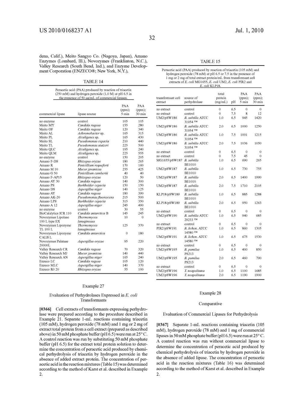 PRODUCTION OF PERACIDS USING AN ENZYME HAVING PERHYDROLYSIS ACTIVITY - diagram, schematic, and image 36