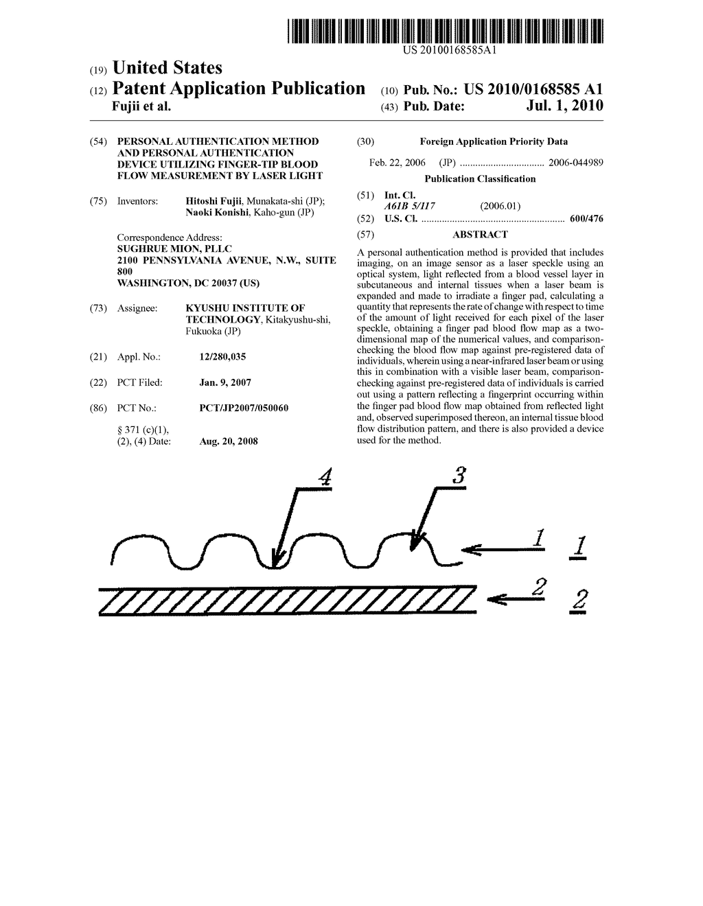 PERSONAL AUTHENTICATION METHOD AND PERSONAL AUTHENTICATION DEVICE UTILIZING FINGER-TIP BLOOD FLOW MEASUREMENT BY LASER LIGHT - diagram, schematic, and image 01