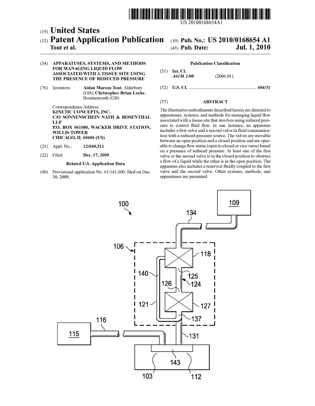 APPARATUSES, SYSTEMS, AND METHODS FOR MANAGING LIQUID FLOW ASSOCIATED WITH A TISSUE SITE USING THE PRESENCE OF REDUCED PRESSURE - diagram, schematic, and image 01