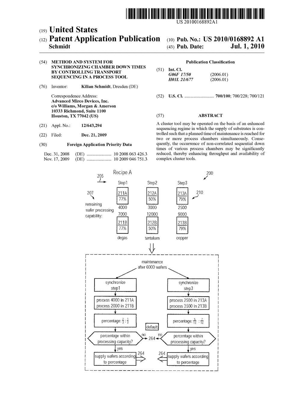 METHOD AND SYSTEM FOR SYNCHRONIZING CHAMBER DOWN TIMES BY CONTROLLING TRANSPORT SEQUENCING IN A PROCESS TOOL - diagram, schematic, and image 01